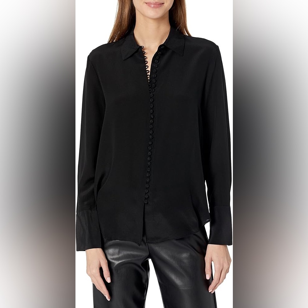 100% SILK Club Monaco Helek Black Button-Up Shirt